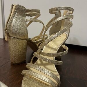 Jessica Simpson Gold Strappy Block Heels